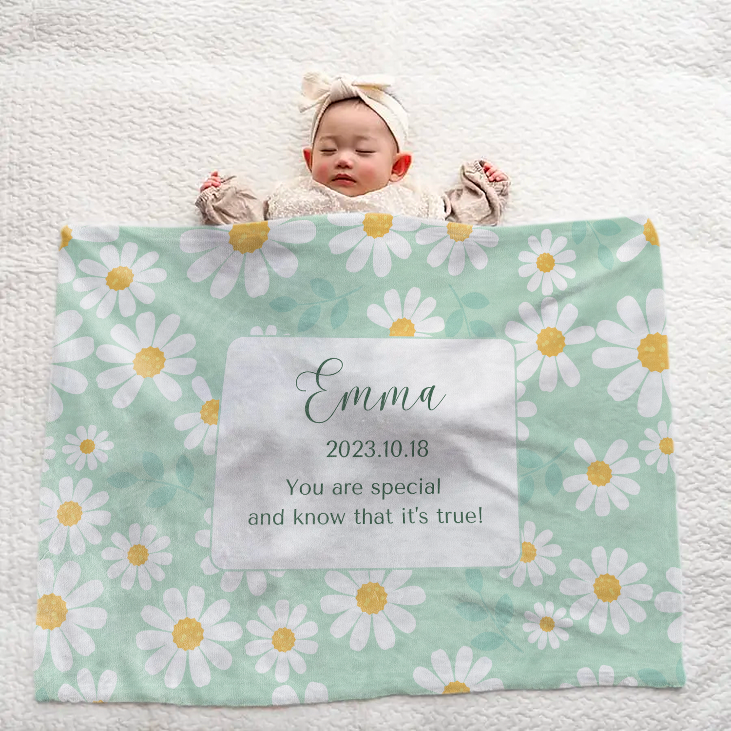 Personalized Baby Blanket - Green Floral Design