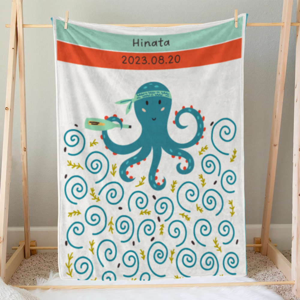 Personalized Baby Blanket for Boys & Girls | Newborn Gift | Octopus Design