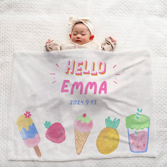 Personalized Large Baby Blanket – Ice Cream Design