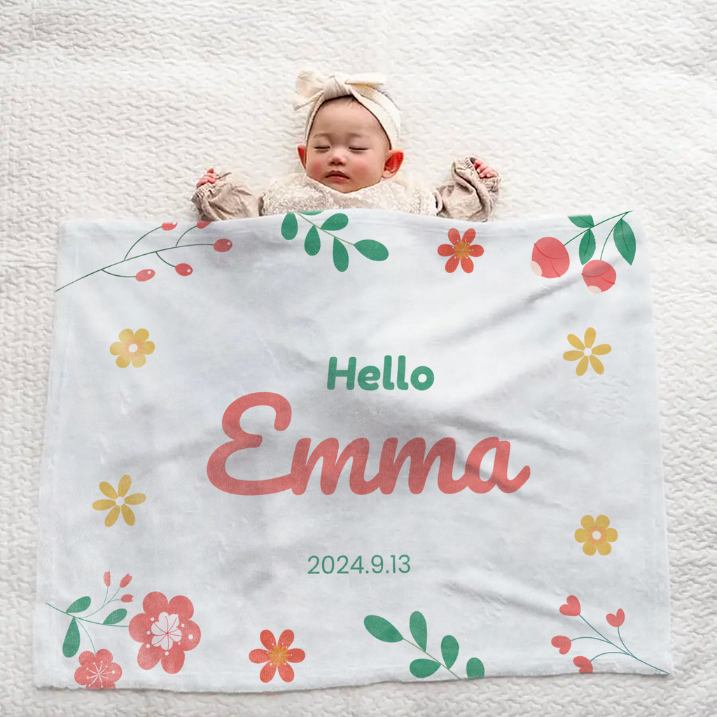 Personalized Large Baby Blanket | Floral Design
