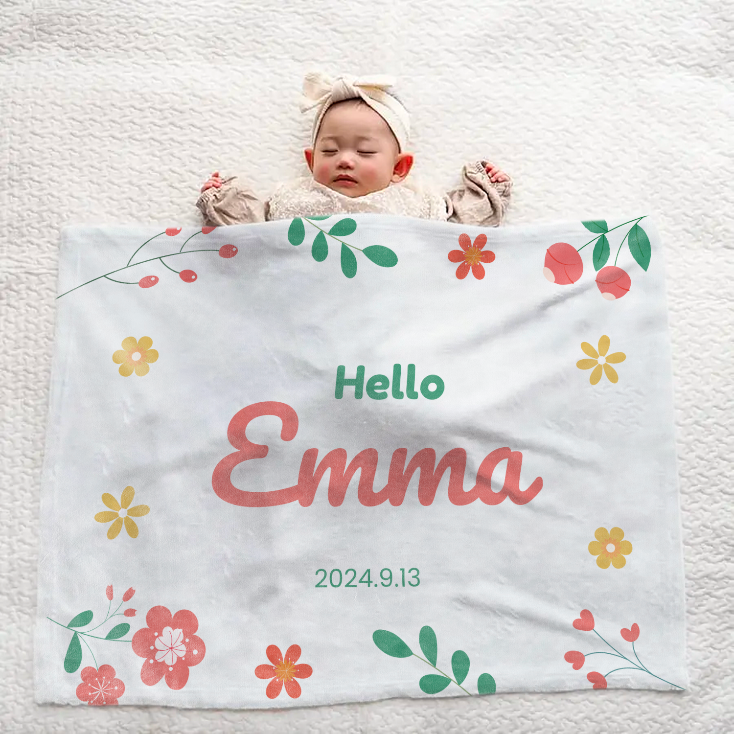 Personalized Large Baby Blanket | Floral Design