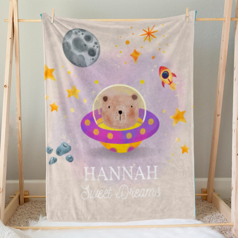 Custom Name Baby Blanket | Baby Boy & Girl | Space Bear Design
