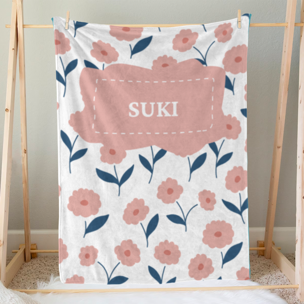 Personalized Baby Blanket for Girls | Pink Flower Design
