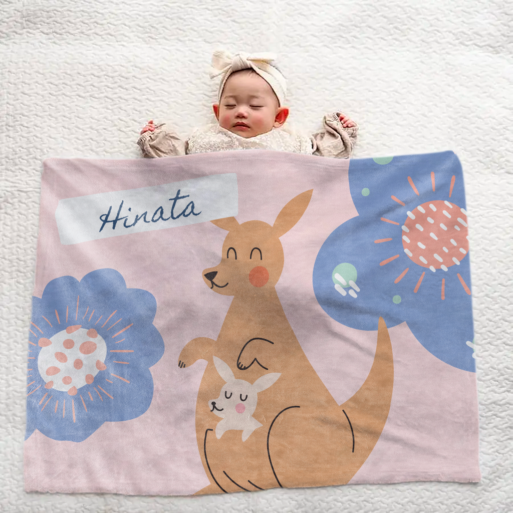 Custom Baby Blanket with Name – Cute Kangaroo Pattern