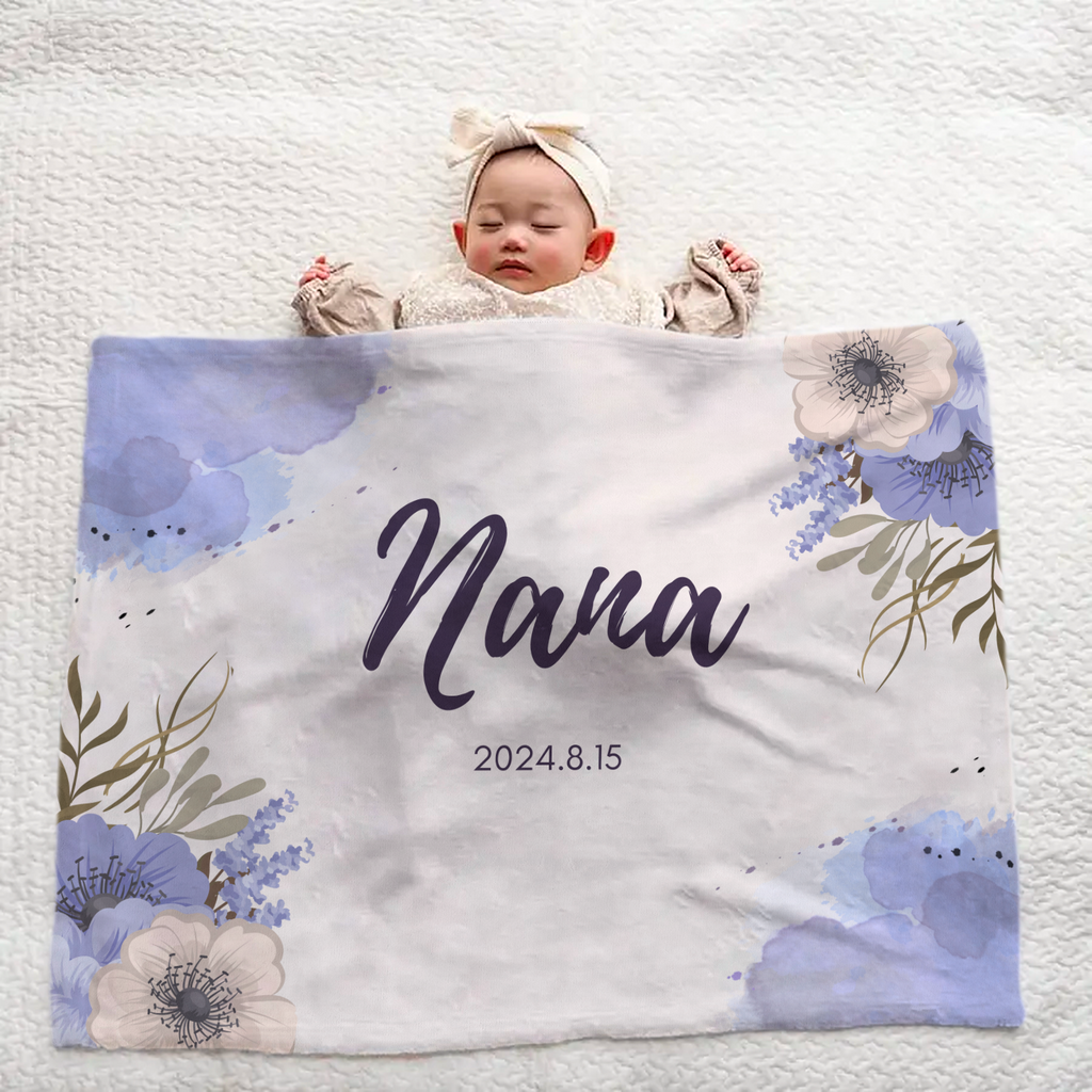 Personalized Large Baby Blanket | Purple Flower Design