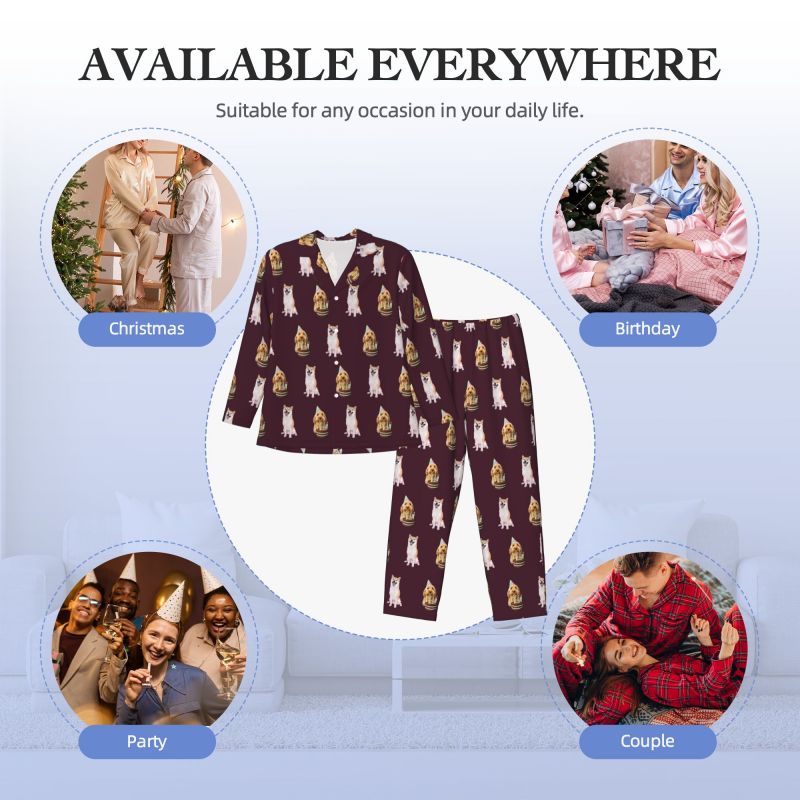 Custom Photo Pajama Set for Men – Personalized Long Sleeve Sleepwear