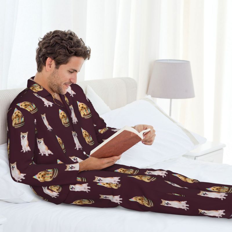 Custom Photo Pajama Set for Men – Personalized Long Sleeve Sleepwear