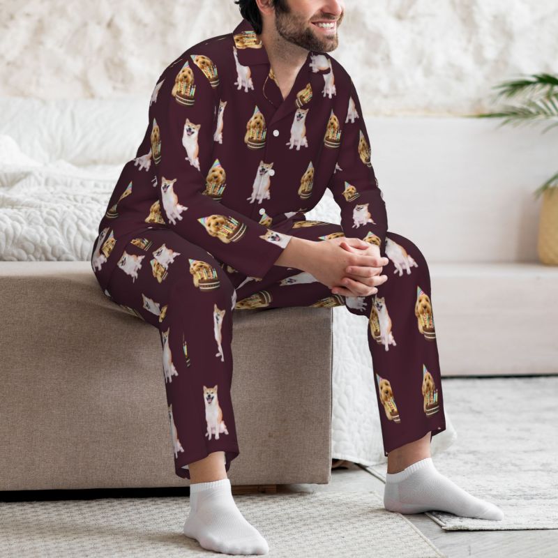 Custom Photo Pajama Set for Men – Personalized Long Sleeve Sleepwear