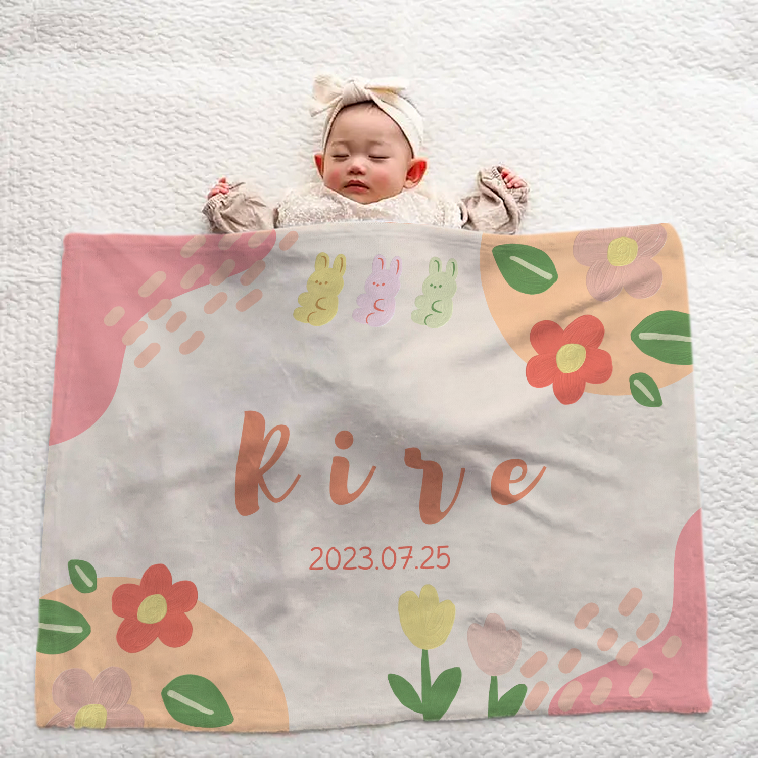 Personalized Baby Blanket | Perfect Gift | Flowers & Bunny