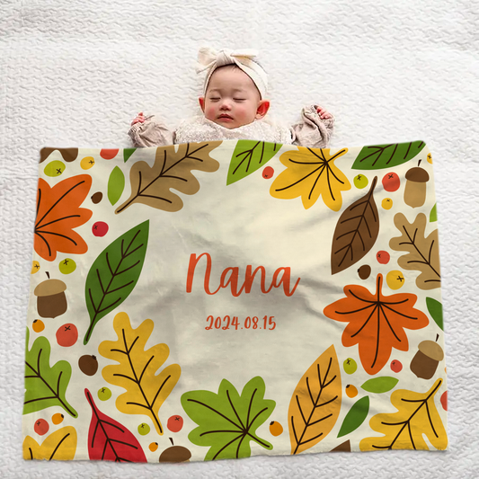 Personalized Baby Blanket – Warm Design Featuring Autumn Leaves