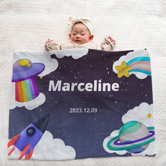 Custom Baby Name Blanket — Large Size — Ideal Gift for Newborns — Space Theme