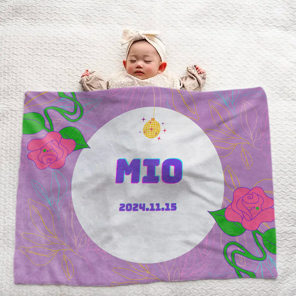 Personalized Large Baby Blanket โ€“ Rose Pattern | Baby Shower Gift for Girls or Boys