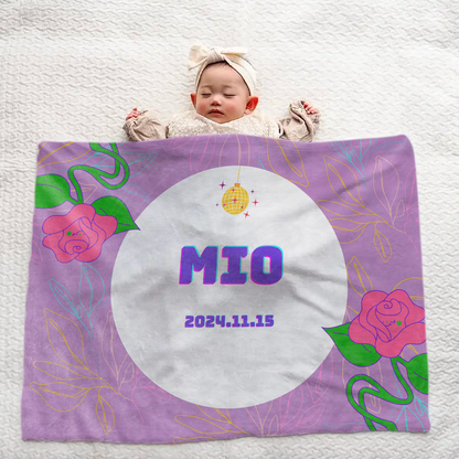 Personalized Large Baby Blanket – Rose Pattern | Baby Shower Gift for Girls or Boys