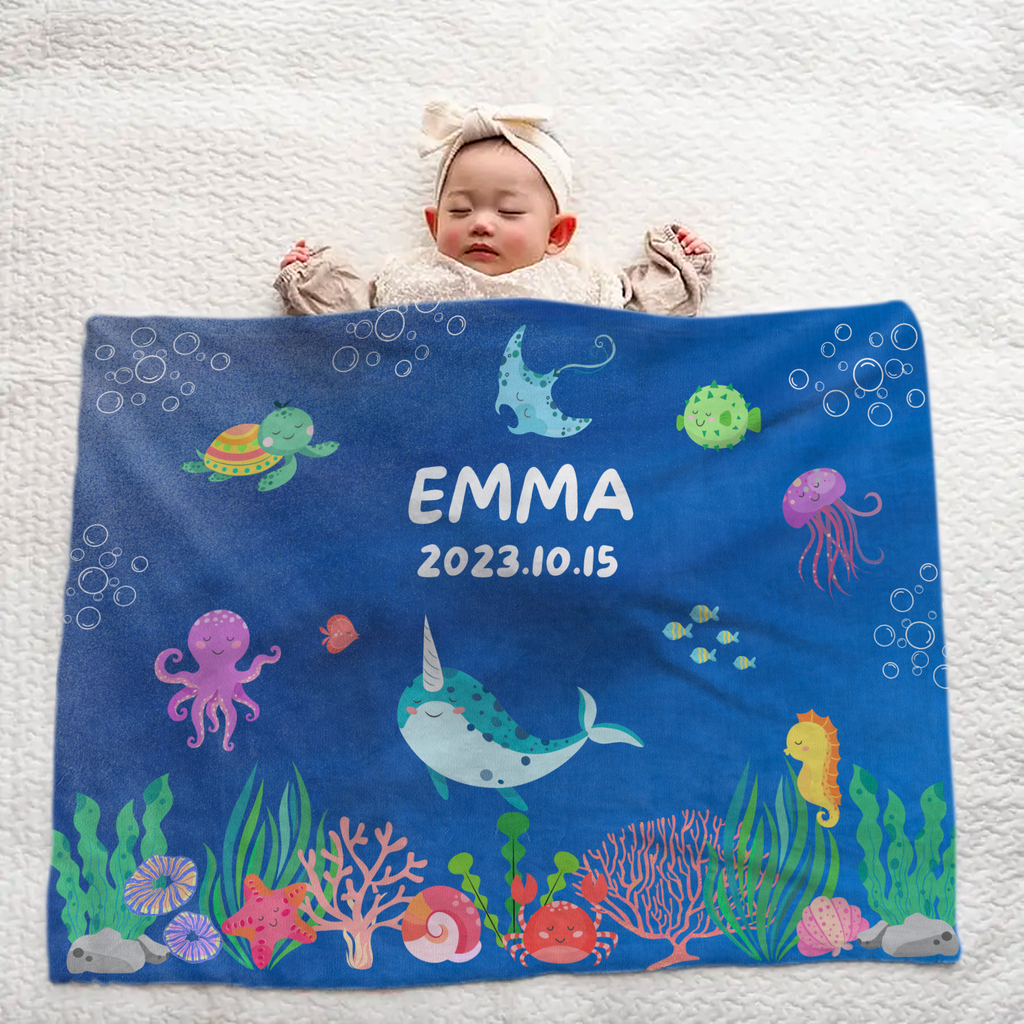 Personalized Baby Blanket - Ocean Animal Theme