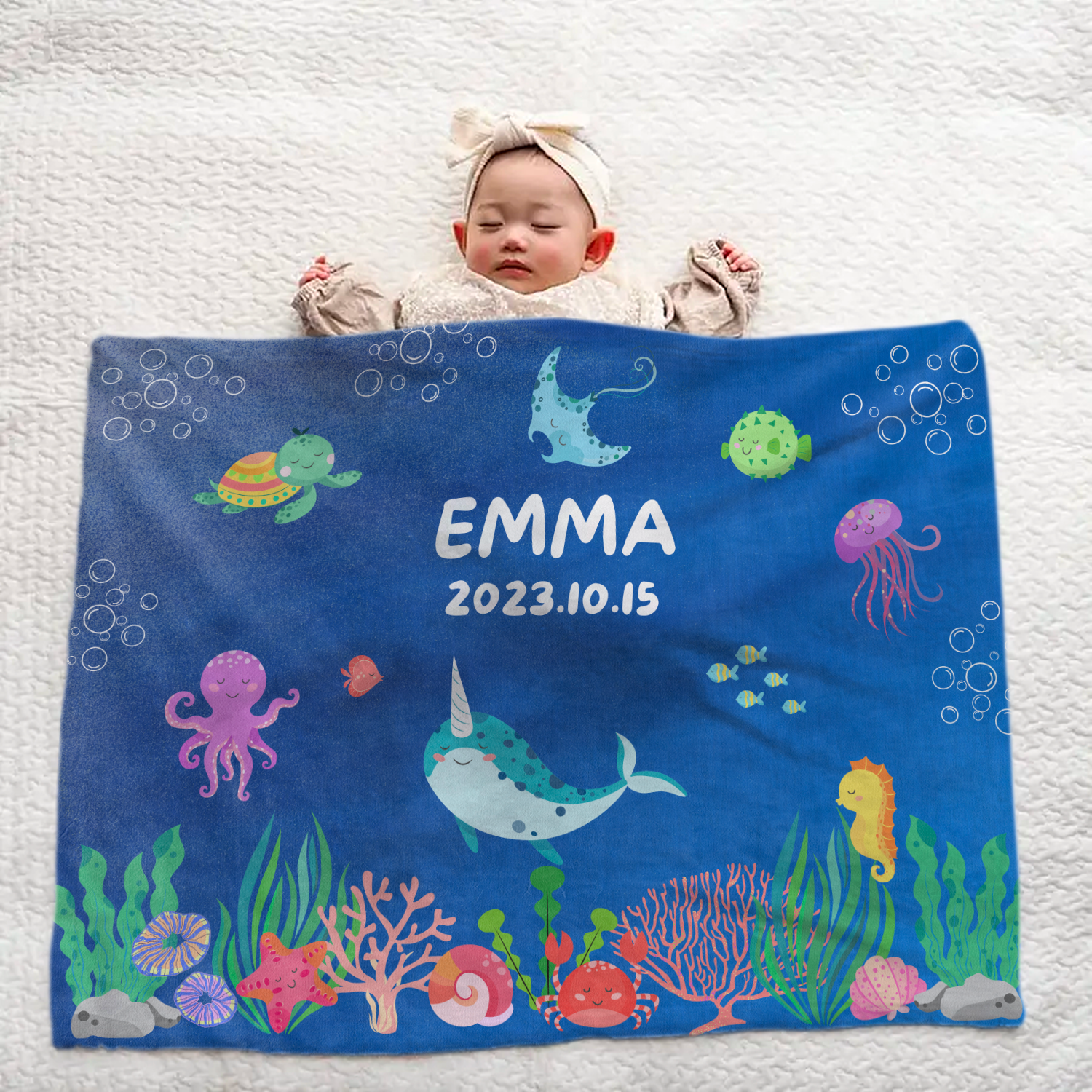 Personalized Baby Blanket - Ocean Animal Theme