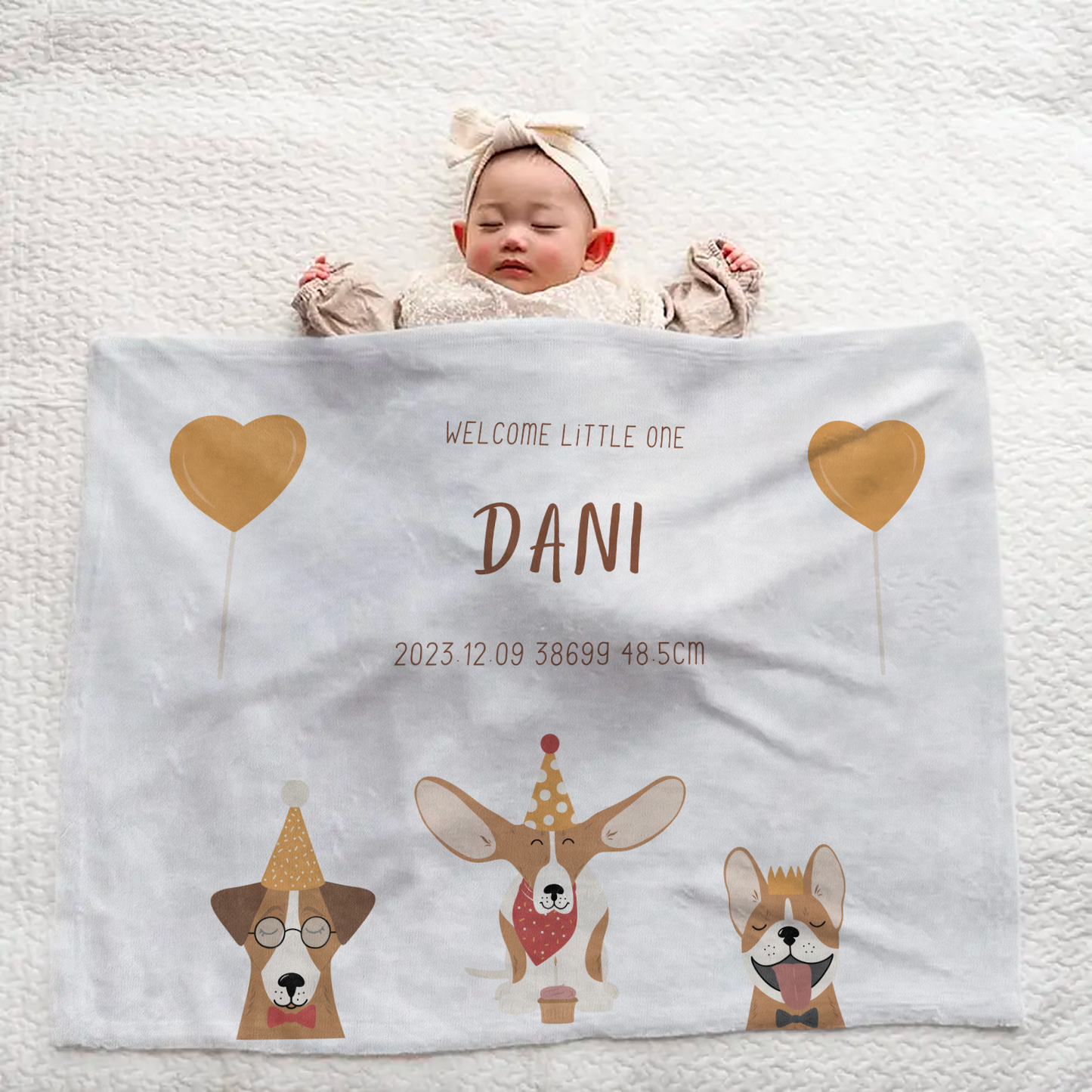 Custom Baby Name Blanket — Large Size with Cute Dog Pattern