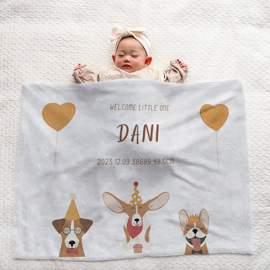 Custom Baby Name Blanket — Large Size with Cute Dog Pattern