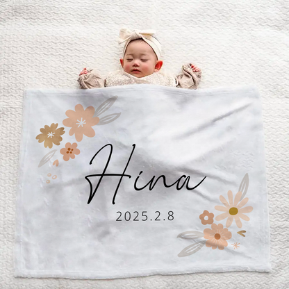 Custom Name Baby Blanket – Floral Pattern, Large Size, Great Baby Gift Idea