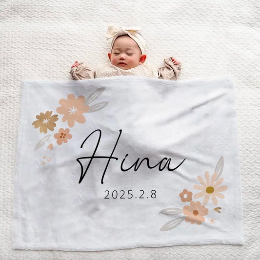 Custom Name Baby Blanket – Floral Pattern, Large Size, Great Baby Gift Idea