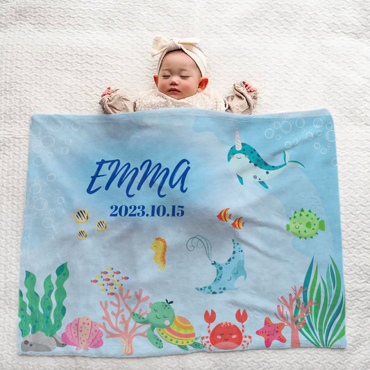 Custom Name Baby Blanket | Ocean Friends Design