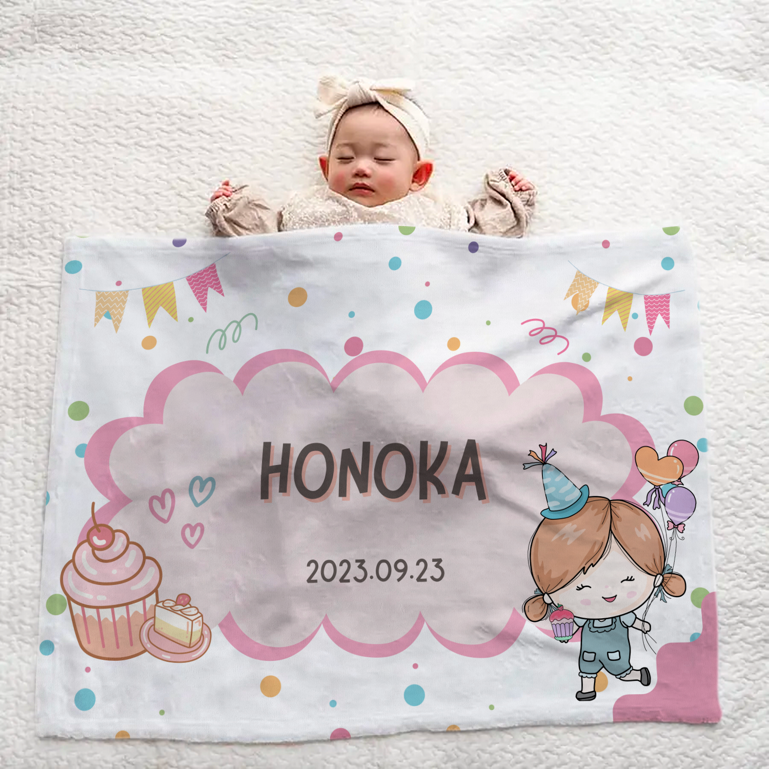 Personalized Baby Blanket for Girls - Birthday Cake Design