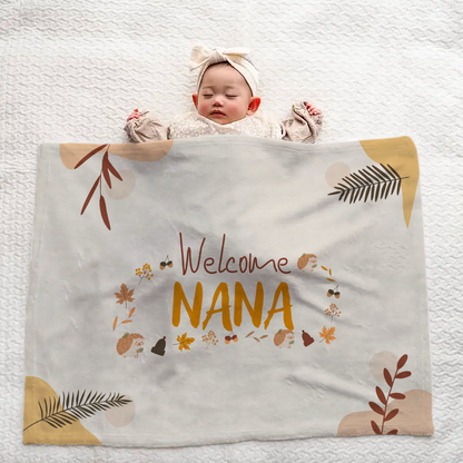 Personalized Large Baby Blanket – Autumn Leaves and Hedgehog Design