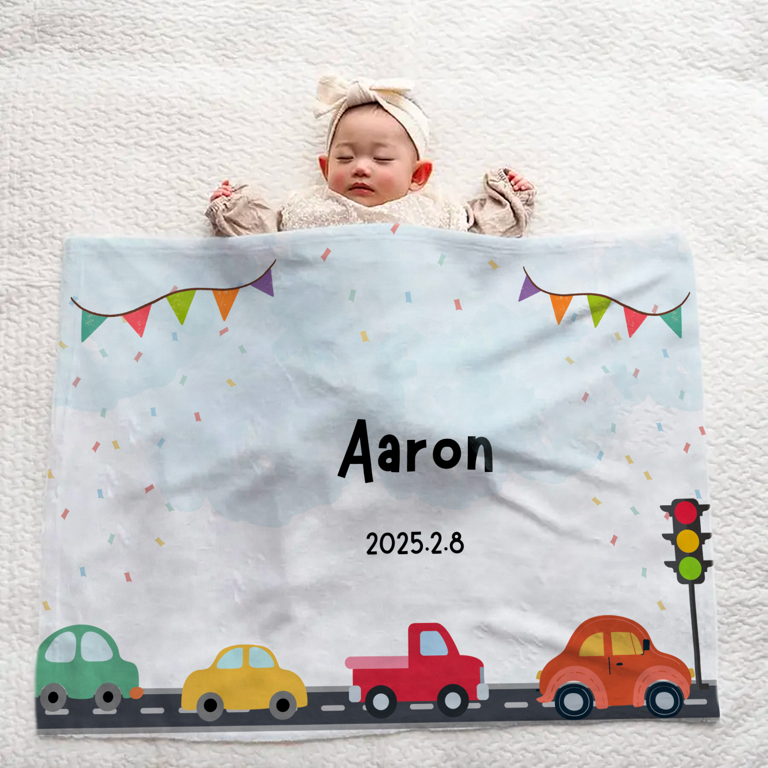 Custom Baby Name Blanket | Large Size | Baby Gift | Car Theme | Newborn Present