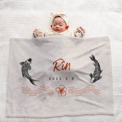 Custom Baby Blanket – Koi Fish Pattern, Personalized Name, Great New Baby Gift