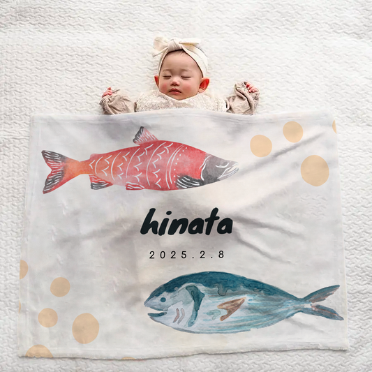 Custom Name Baby Blanket – Koi Fish Pattern, Soft & Large, Great Gift Idea