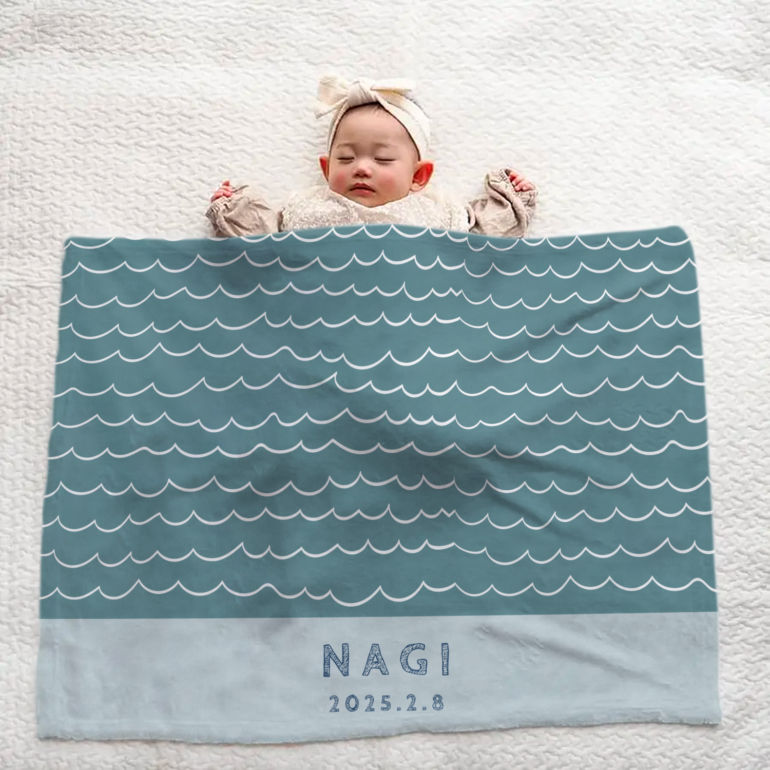 Custom Baby Blanket with Name | Large, Soft, and Ideal for Newborn Girls & Boys | Elegant Wave Pattern, a Lovely Baby Gift