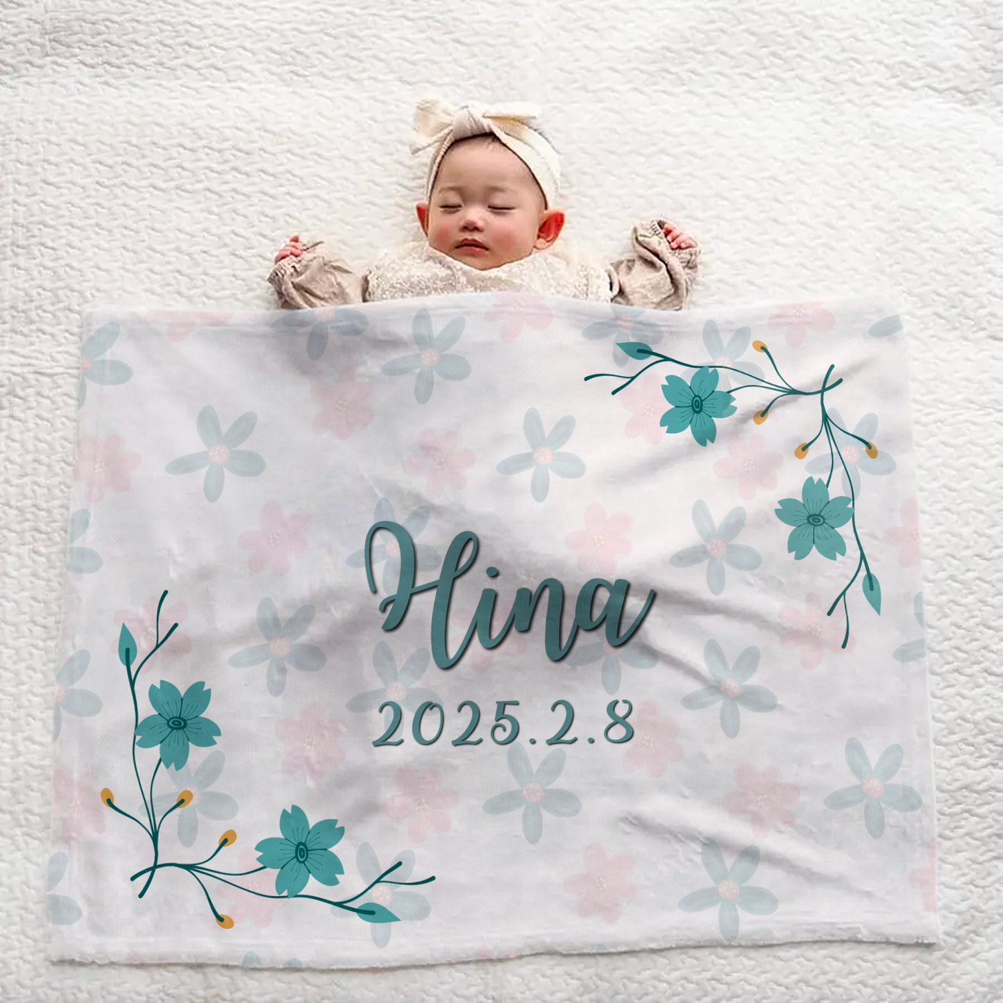 Floral Personalized Baby Blanket — Large and Cozy, Great Newborn Gift