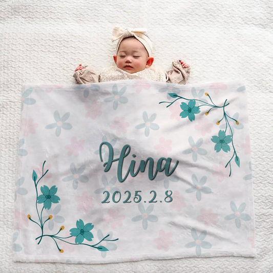 Floral Personalized Baby Blanket — Large and Cozy, Great Newborn Gift