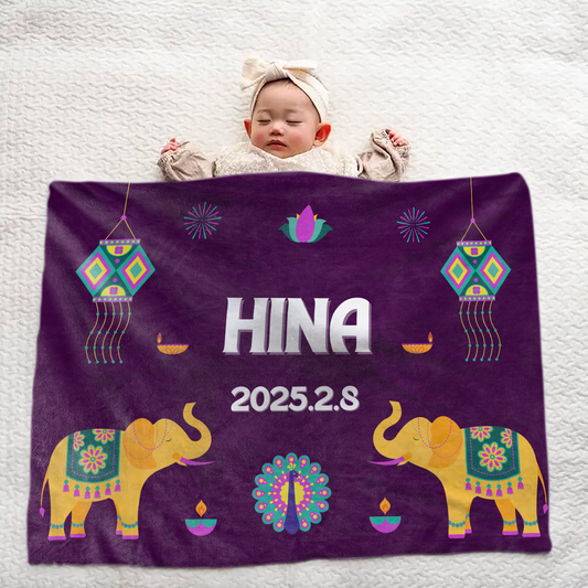 Personalized Large Baby Blanket — Elephant Design, Lovely Newborn Gift