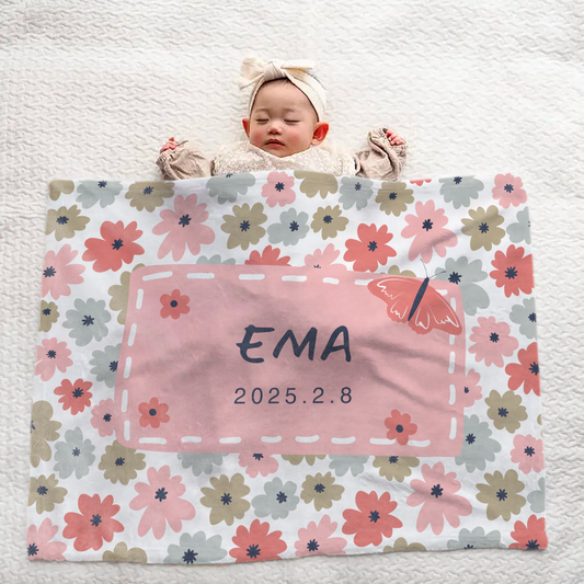 Custom Large Blanket with Name — Soft, Cozy, and Stylish — Elegant Floral Pattern, Perfect for Family Gifts