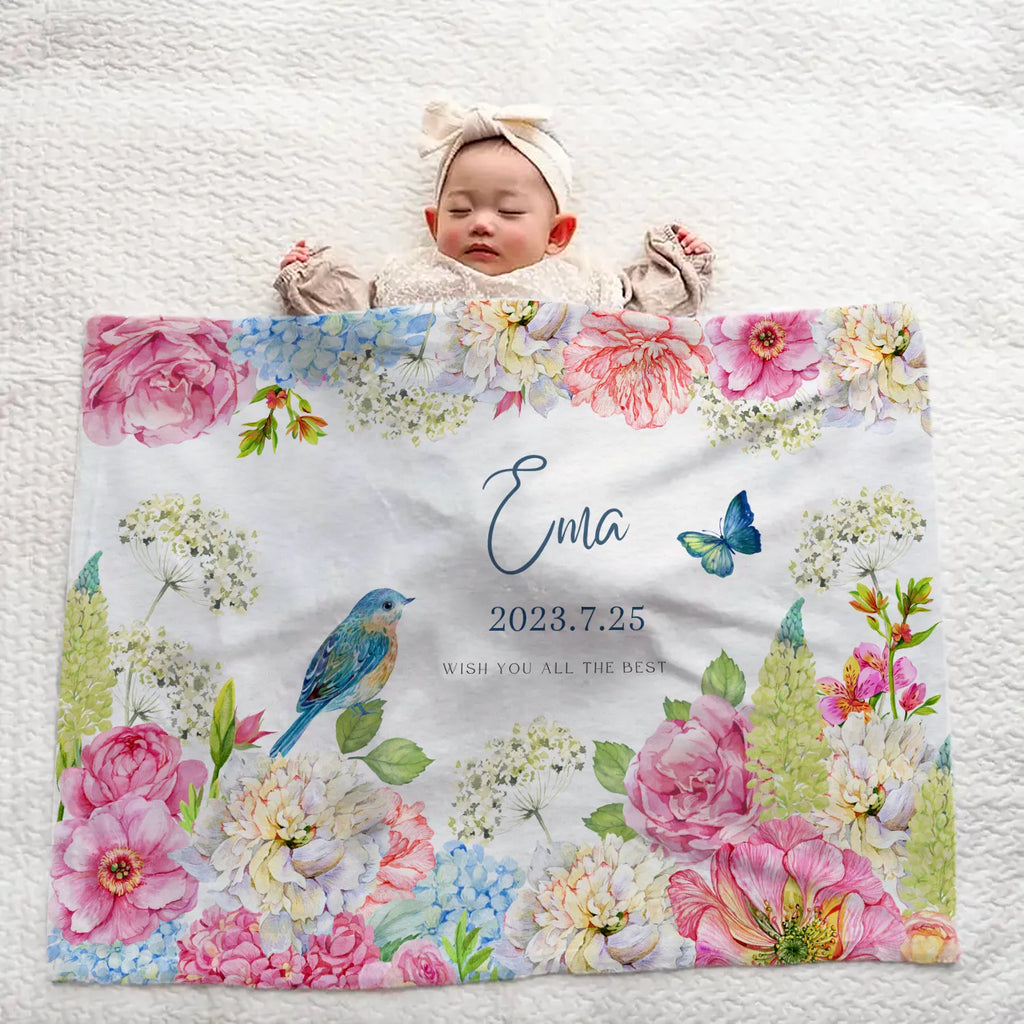 Personalized Baby Blanket for Girls - Floral Design 1
