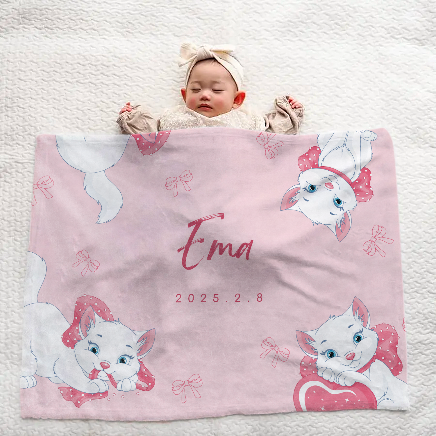 Custom Large Blanket with Name Soft and Warm Cute Cat Design, Perfect Gift for Family