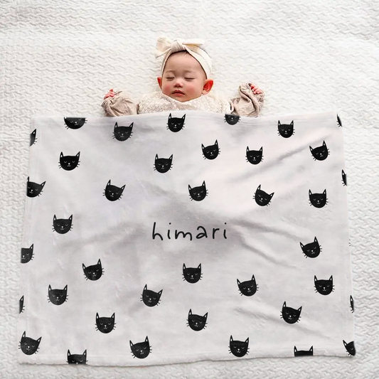 Personalized Large Baby Blanket with Cat Design — Great Gift for Babies and Adults