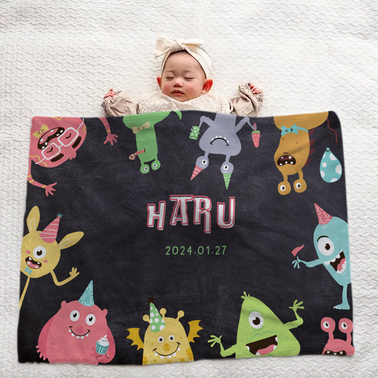 Custom Baby Blanket with Name — Large Size | Cute Monster Theme