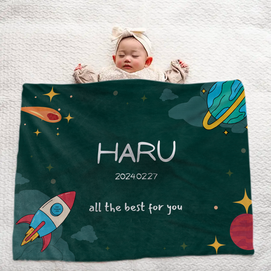 Custom Baby Blanket with Name — Large Size | Space Theme