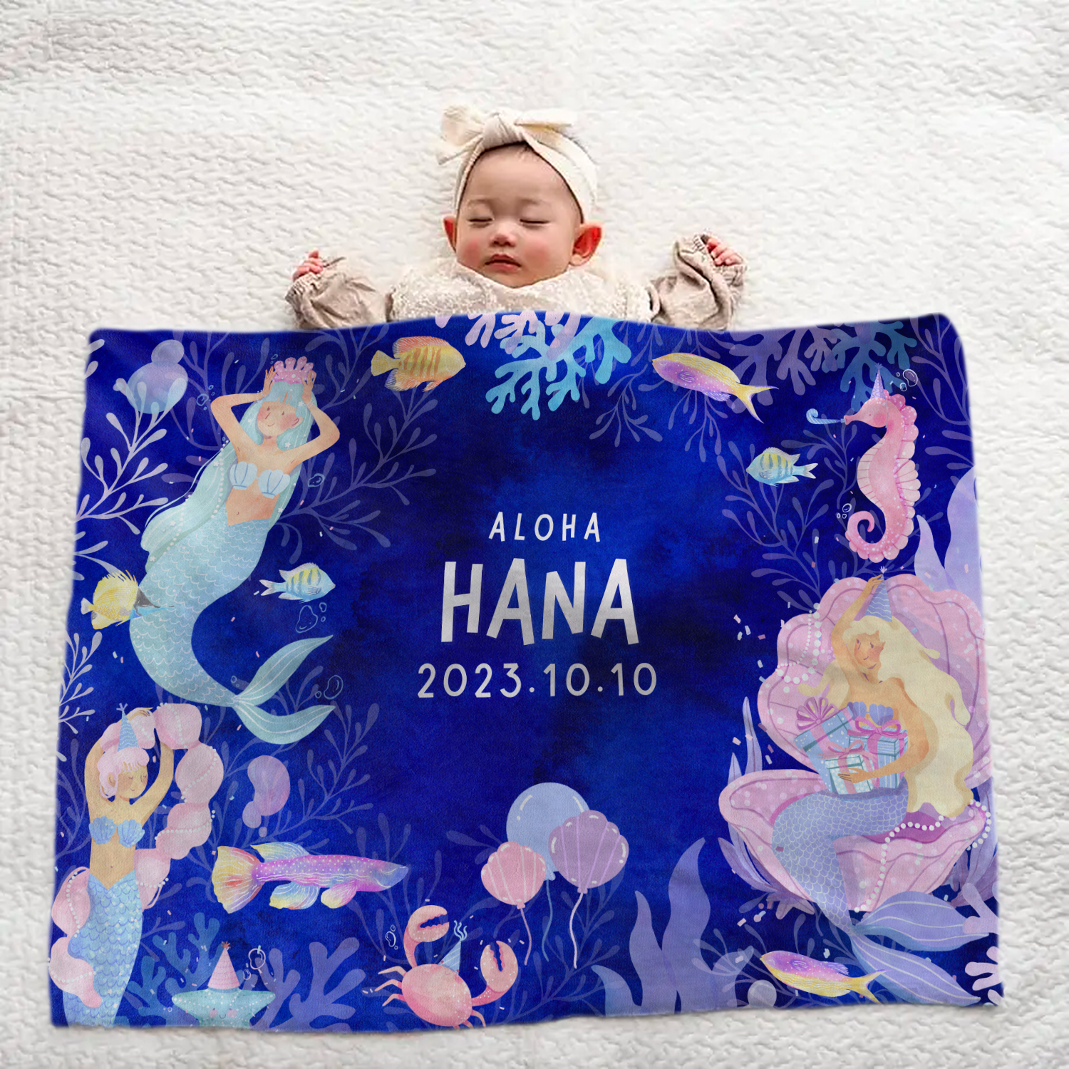 Personalized Baby Blanket | Newborn Gift | Animal Mermaid Design