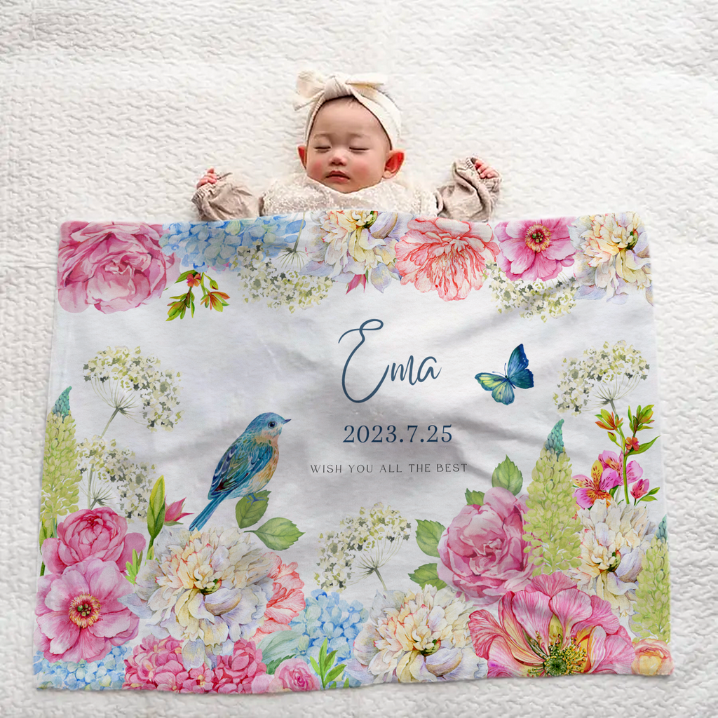 Personalized Baby Blanket for Girls - Floral Design 1