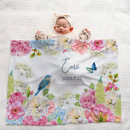 Personalized Baby Blanket for Girls – Floral Design 1