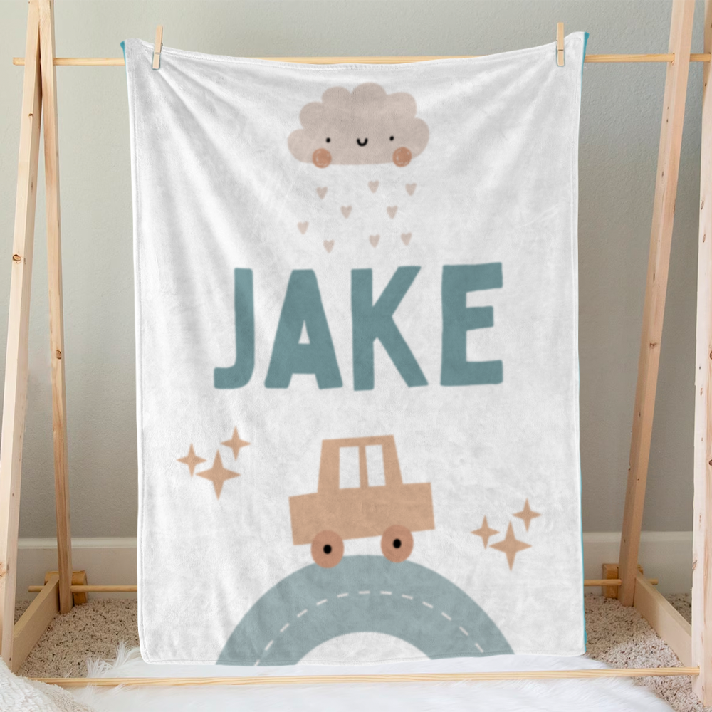 Custom Name Baby Blanket | Baby Gift | Cars and Clouds Theme