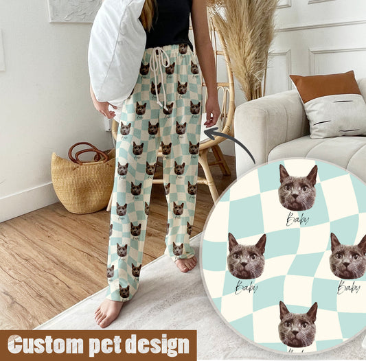Unisex Custom Pet Photo Pajama Pants – Retro Style